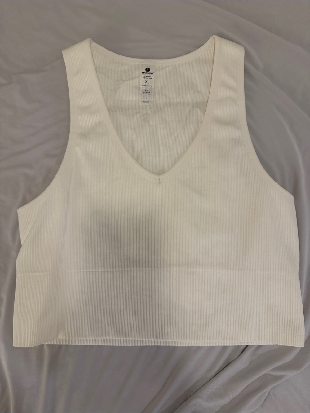 90 Degree By Reflex White Ribbed V-Neck Cropped Tank